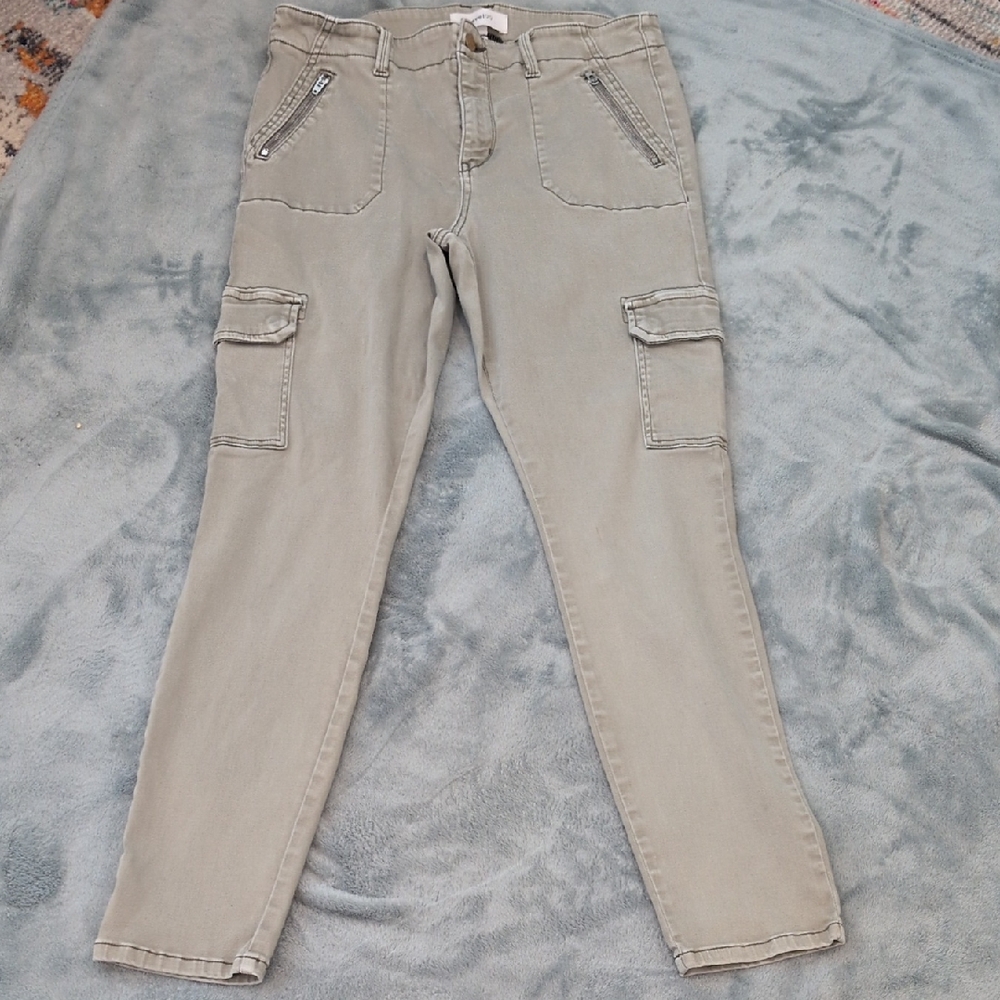 Level 99 Women's Skinny Cargo Jeans Light Green Khaki